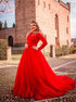 Ball Gown Tulle Long Sleeves Lace Off the Shoulder Appliques Prom Dresses LBQ3376